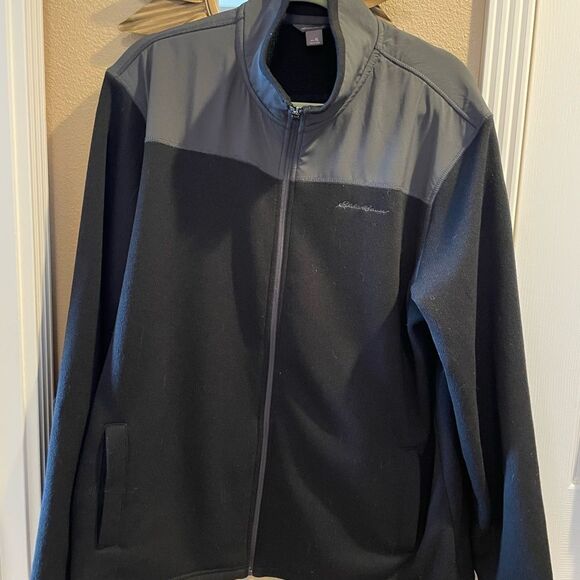 Eddie Bauer Men’s Black and Gray Zip Up Nylon and Fleece Jacket XL - Picture 1 of 10